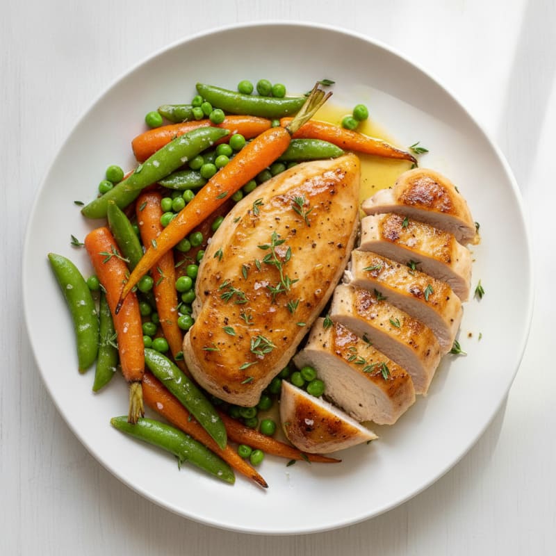 Chicken with Roasted Peas and Carrots