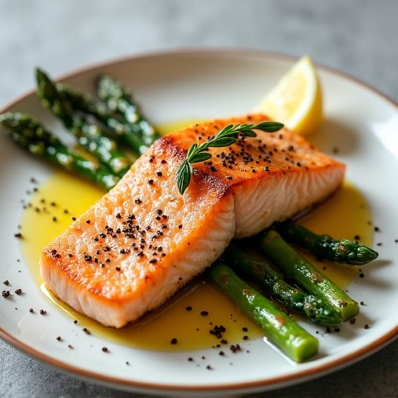 Crispy Pan-Seared Salmon with Roasted Asparagus