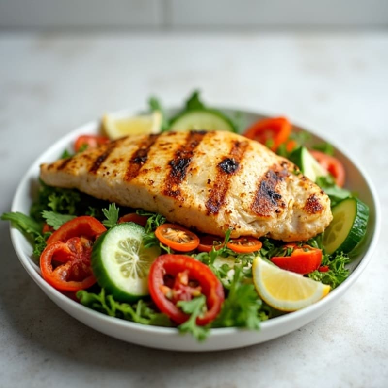 Grilled Chicken Salad with Crunchy Vegetables and Lemon Vinaigrette