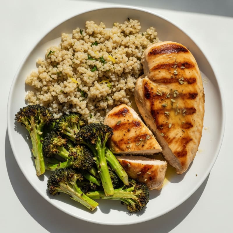 Grilled Chicken Breast with Quinoa and Roasted Broccoli