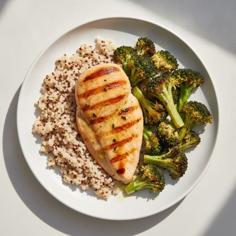 Grilled Chicken Breast with Quinoa and Roasted Broccoli