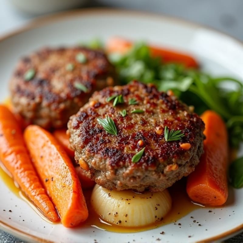 Crispy Lean Beef Patties with Roasted Root Vegetables