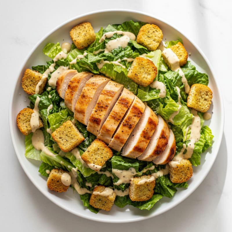 Crispy Chicken Caesar Salad with Garlic Croutons