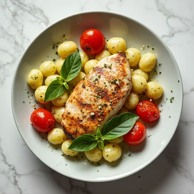 Creamy Basil Pesto Gnocchi with Roasted Cherry Tomatoes