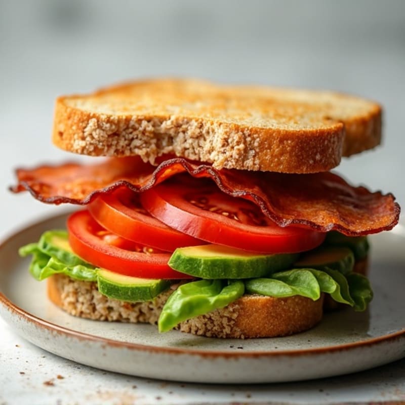 Crispy Turkey Bacon and Fresh Tomato Sandwich with Creamy Avocado on Whole Grain