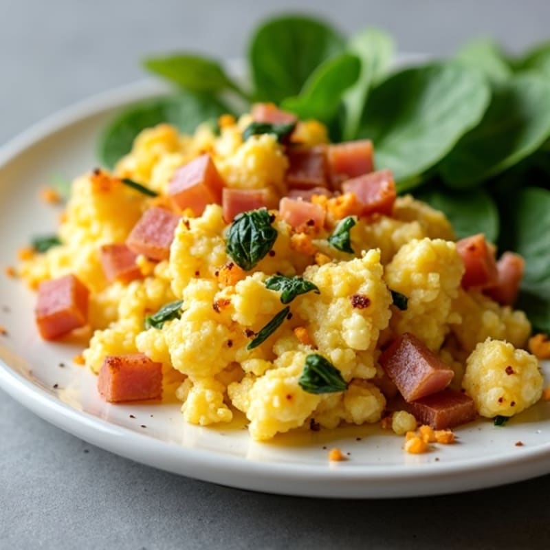 Crispy Ham and Egg Scramble with Fresh Spinach