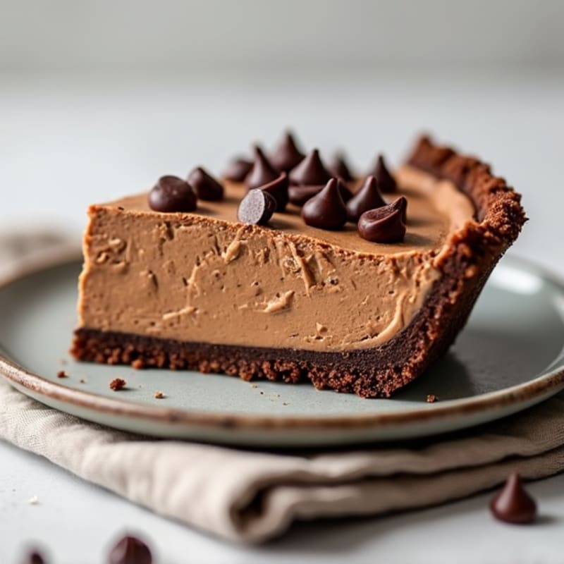 No-Bake Dark Chocolate Peanut Butter Protein Pie