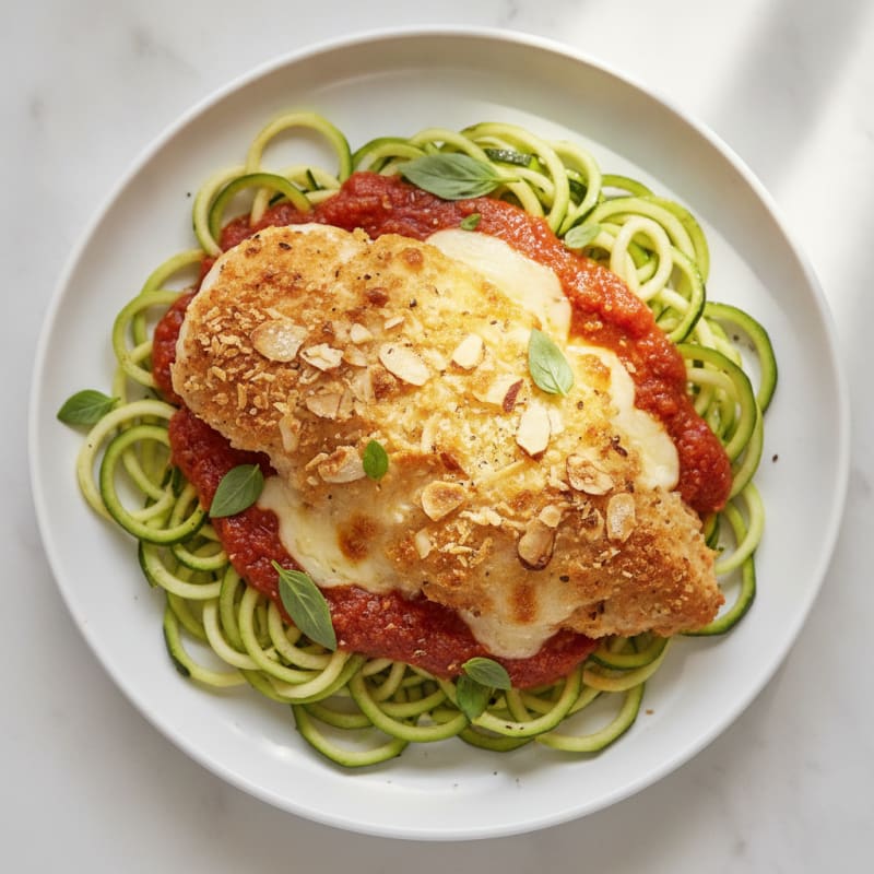 Crispy Chicken Parmesan with Zucchini Noodles