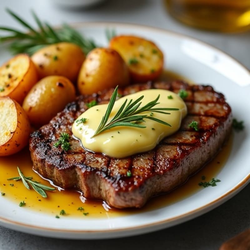 Herb-Garlic Butter Seared Steak with Roasted Baby Potatoes