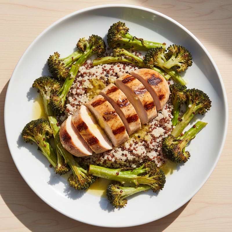 Grilled Chicken Breast with Quinoa and Roasted Broccoli