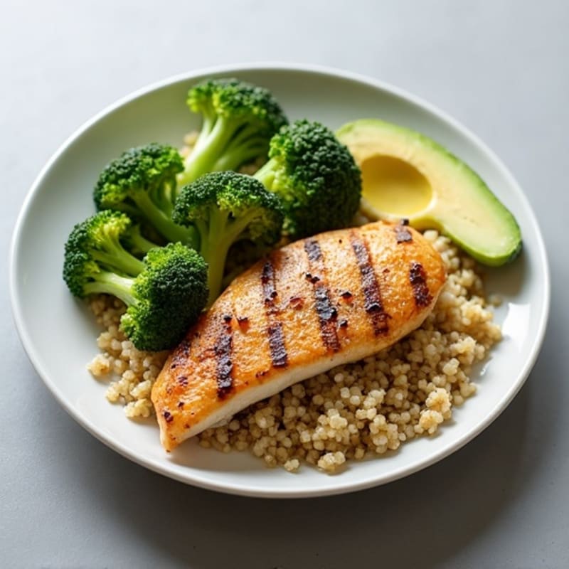 Grilled Chicken Breast with Quinoa and Roasted Broccoli