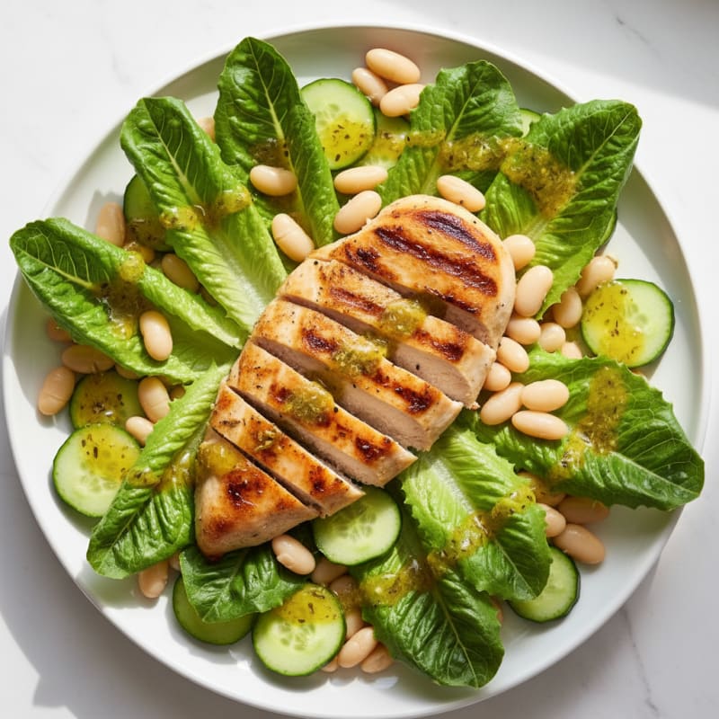 Grilled Chicken Breast with Crisp Romaine and White Bean Salad