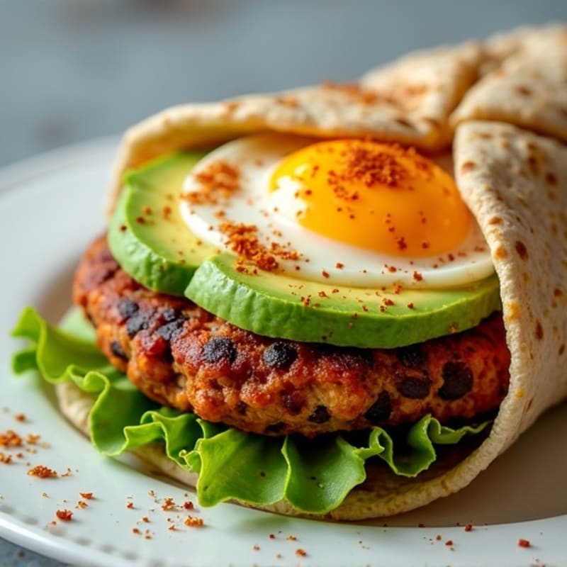 Spicy Black Bean Veggie Burger Wrap with Creamy Avocado