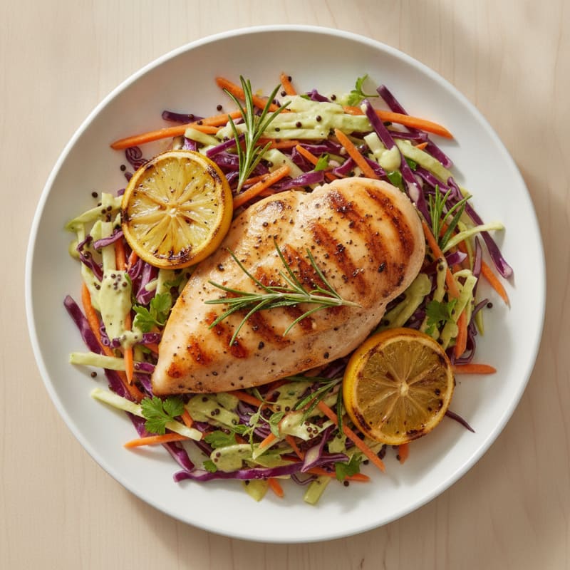 Grilled Chicken Breast with Crunchy Cabbage Slaw