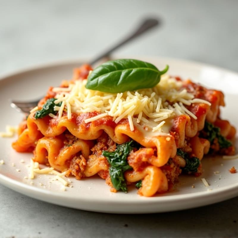 Cheesy Lean Ground Turkey Baked Ziti with Spinach