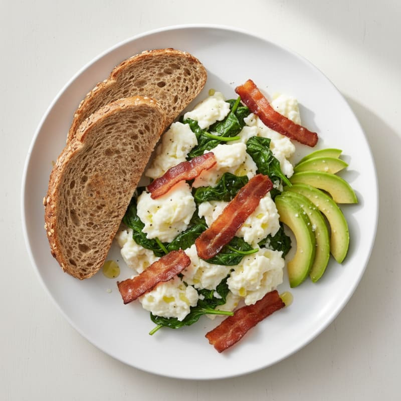 Egg White Scramble with Spinach and Turkey Bacon