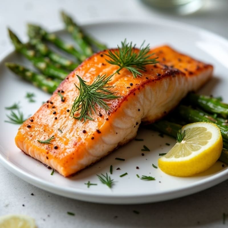 Crispy Pan-Seared Salmon with Lemon-Dill Roasted Asparagus