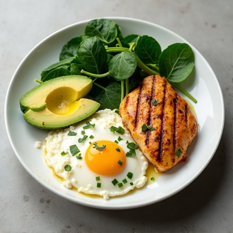 Egg White and Spinach Scramble with Grilled Chicken