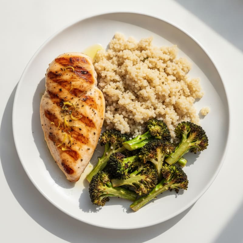 Grilled Chicken Breast with Quinoa and Roasted Broccoli