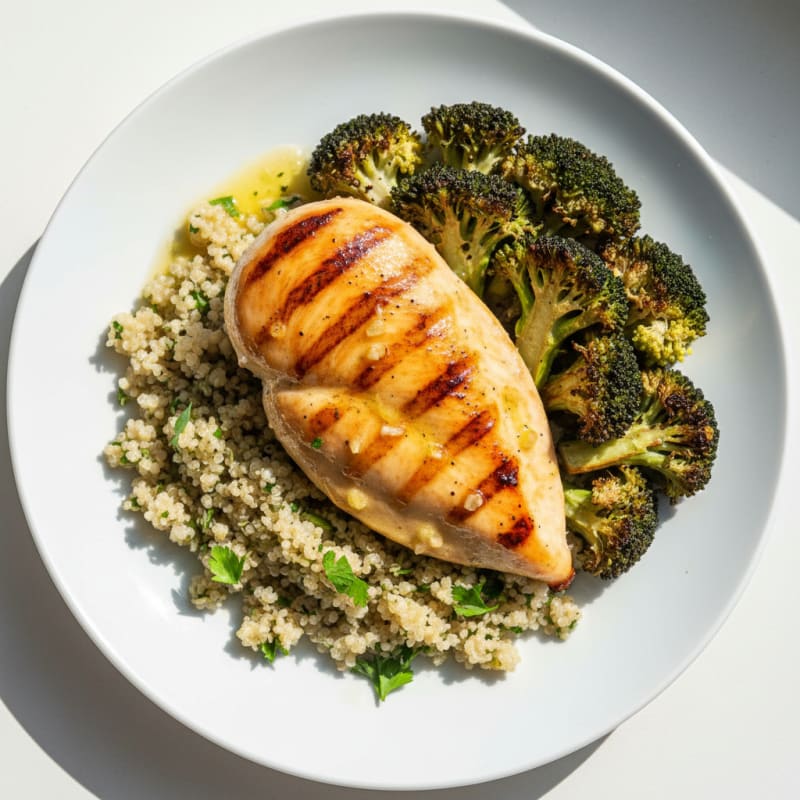 Grilled Chicken Breast with Quinoa and Roasted Broccoli