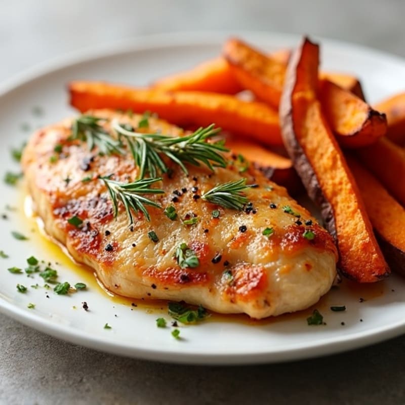 Herb-Roasted Chicken Breast with Crispy Sweet Potato Fries