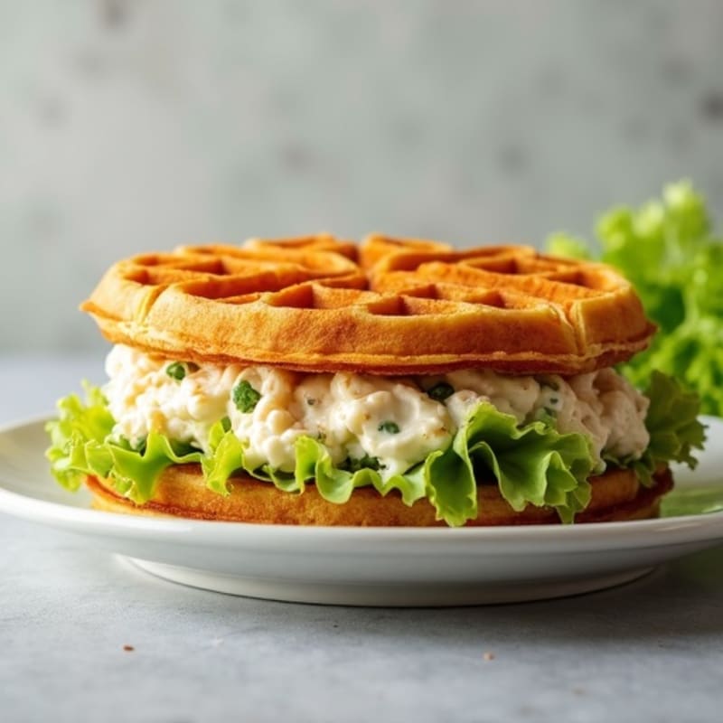 Crispy Protein Waffle Sandwiches with Creamy Chicken Salad