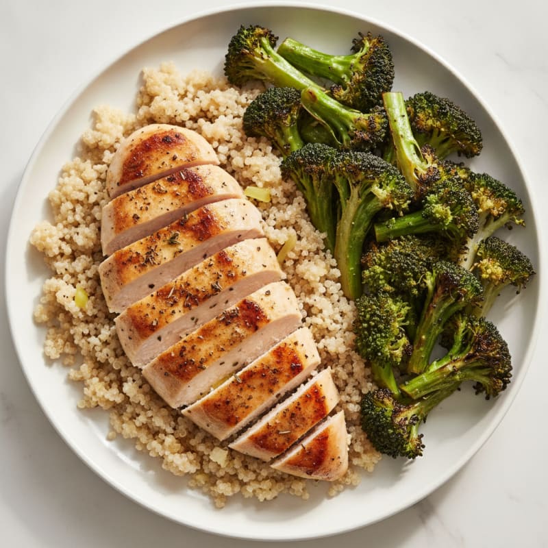 Grilled Chicken Breast with Quinoa and Roasted Broccoli