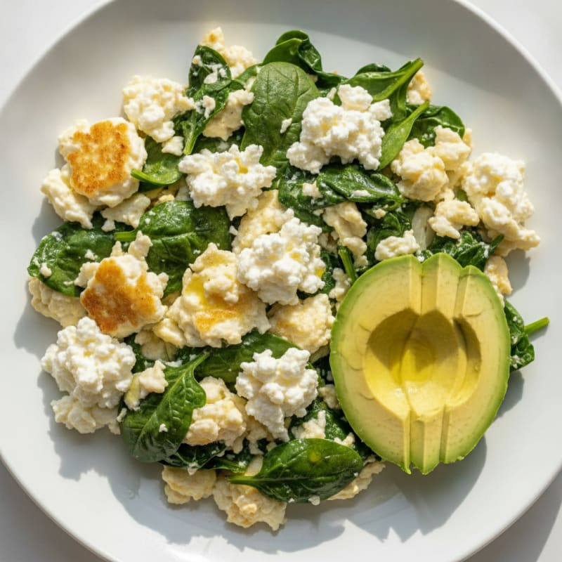 Egg White Spinach Scramble with Cottage Cheese