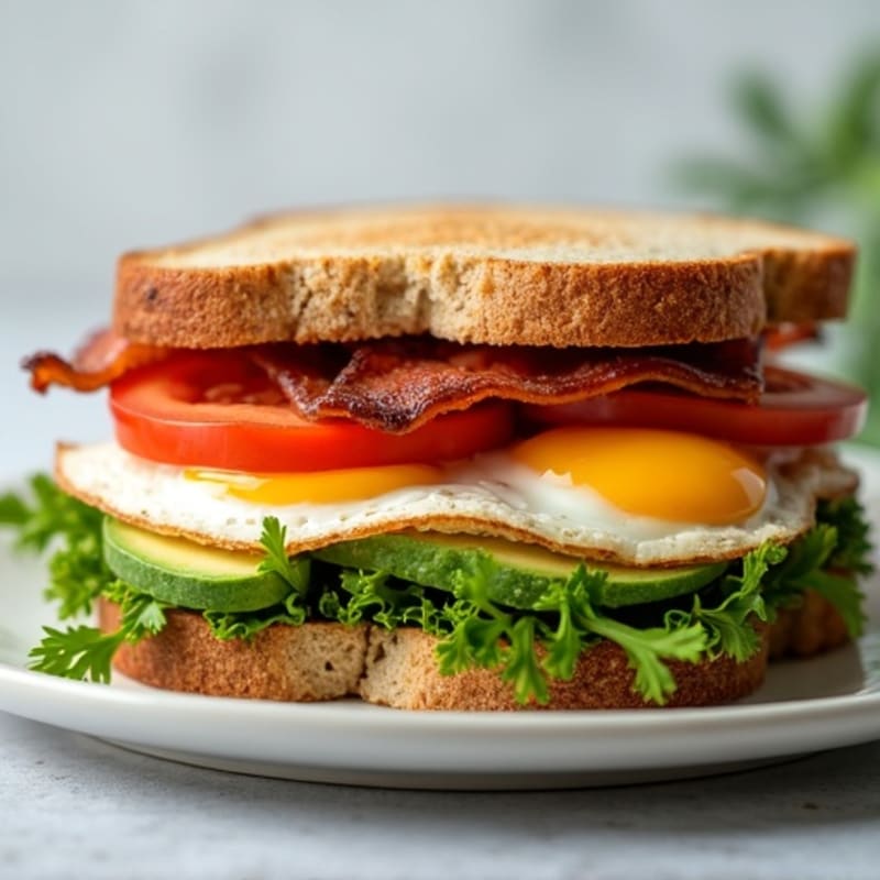 Creamy Avocado, Crispy Turkey Bacon, Fresh Tomato, and Greens Sandwich