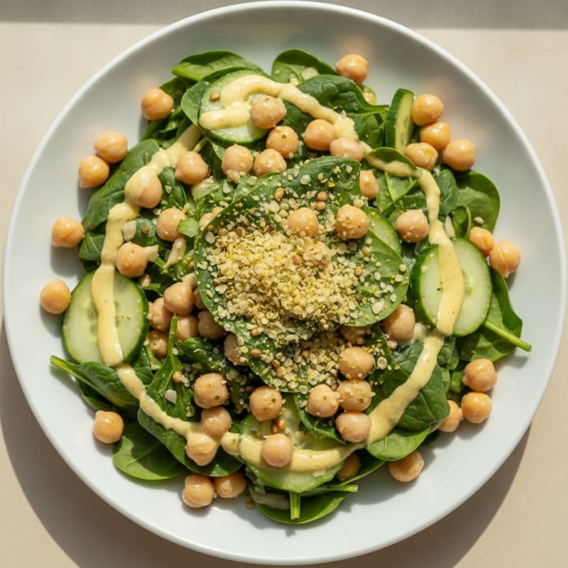 Chickpea Spinach Salad with Lemon-Tahini Dressing