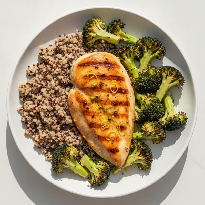 Grilled Chicken Breast with Roasted Broccoli and Quinoa