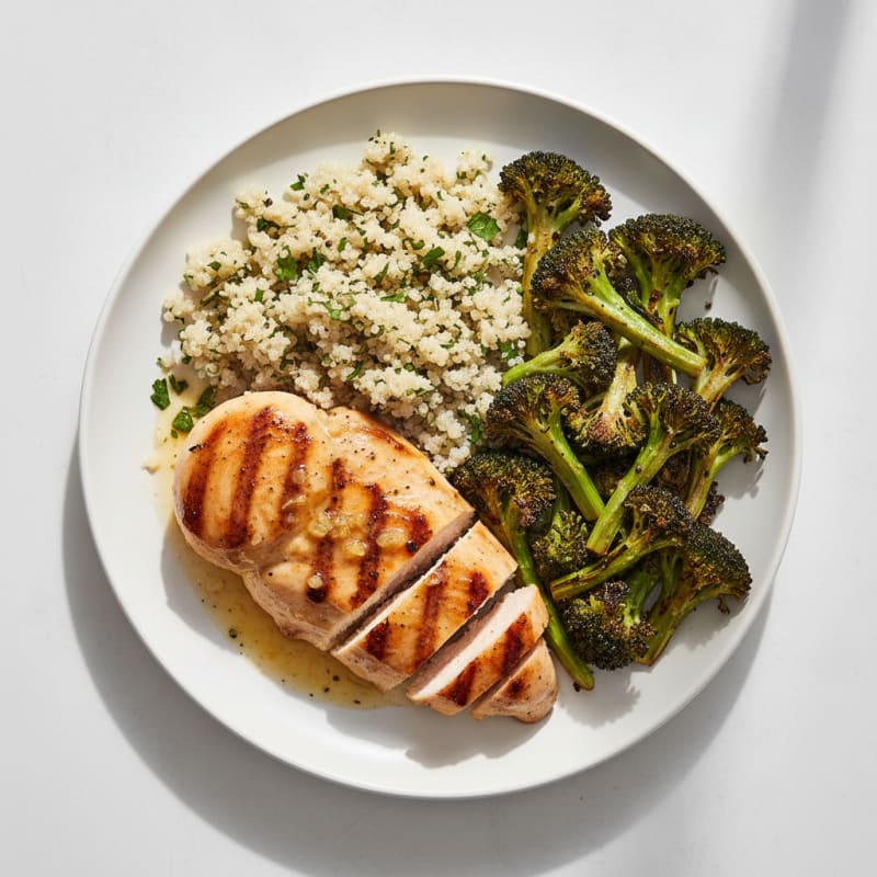 Grilled Chicken Breast with Quinoa and Roasted Broccoli