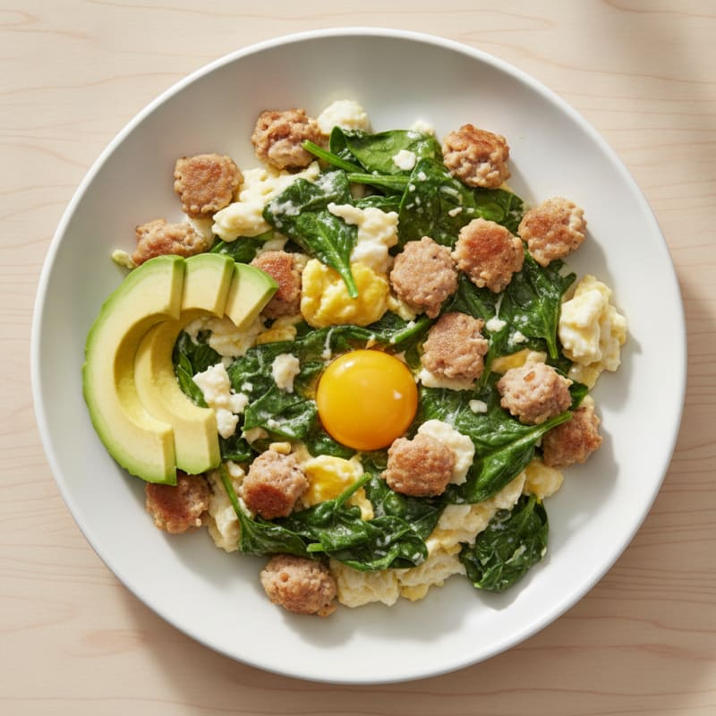 Egg White and Spinach Scramble with Turkey Sausage