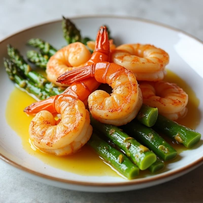 Lemon Garlic Pan-Seared Shrimp with Roasted Asparagus