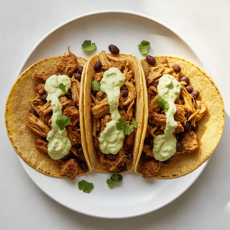 Jackfruit Carnitas Tacos with Avocado Crema