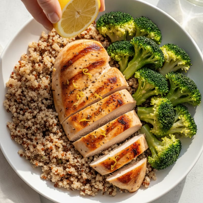 Grilled Chicken Breast with Quinoa and Steamed Broccoli