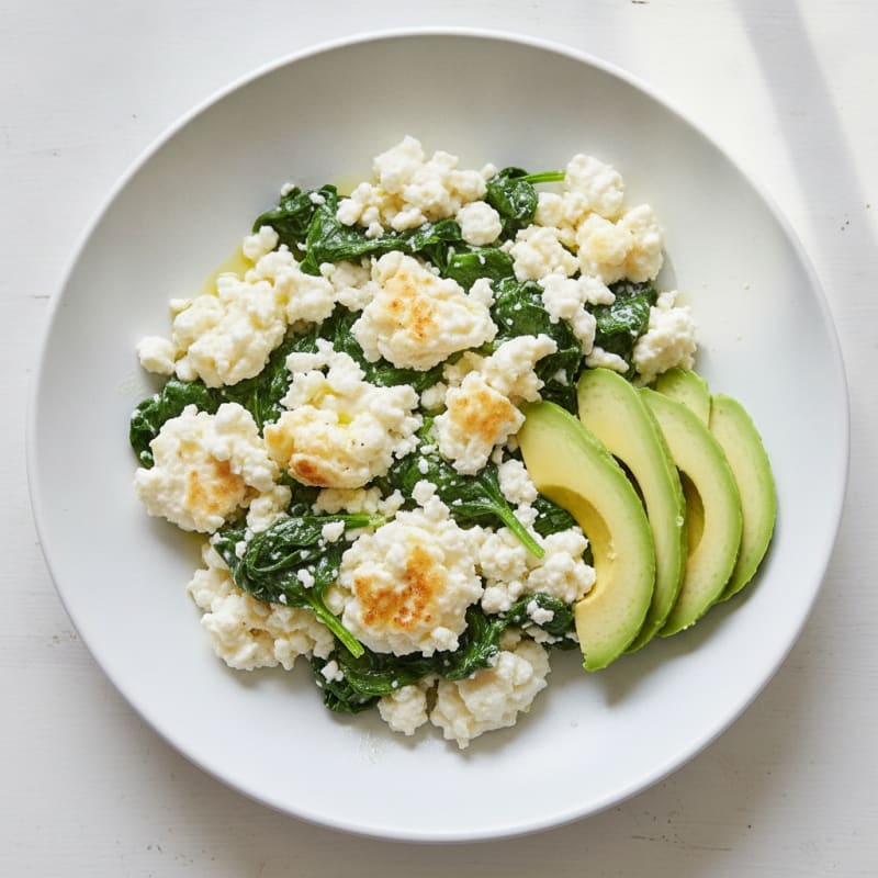 Egg White and Cottage Cheese Scramble with Sautéed Spinach