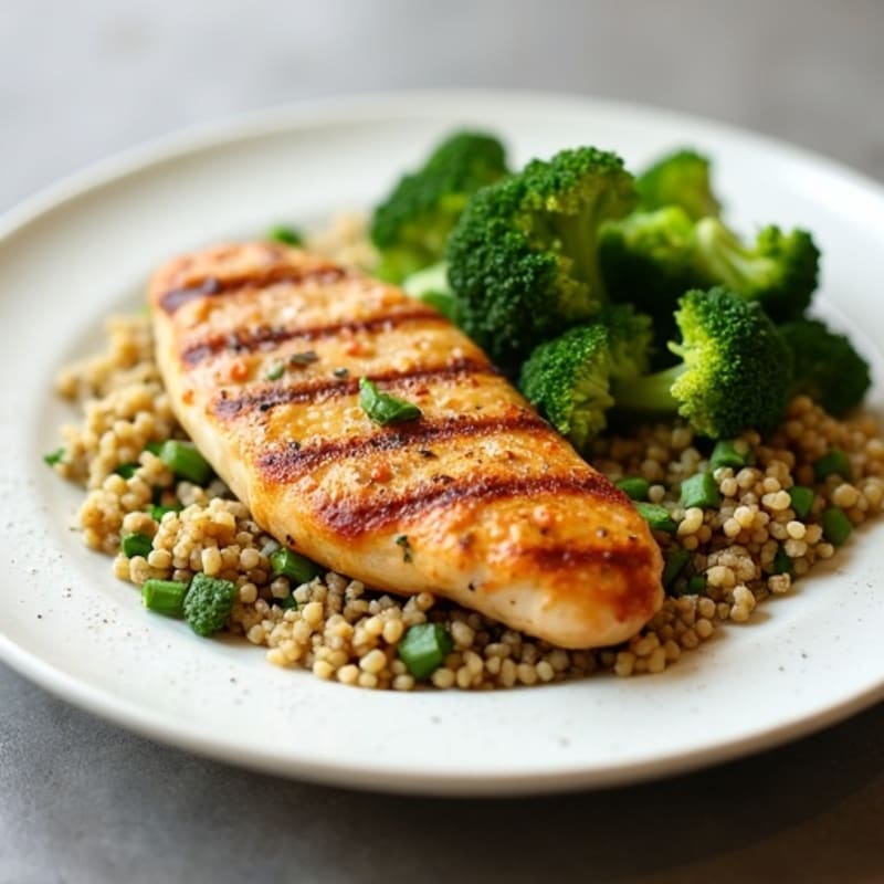 Grilled Chicken Breast with Quinoa and Steamed Broccoli