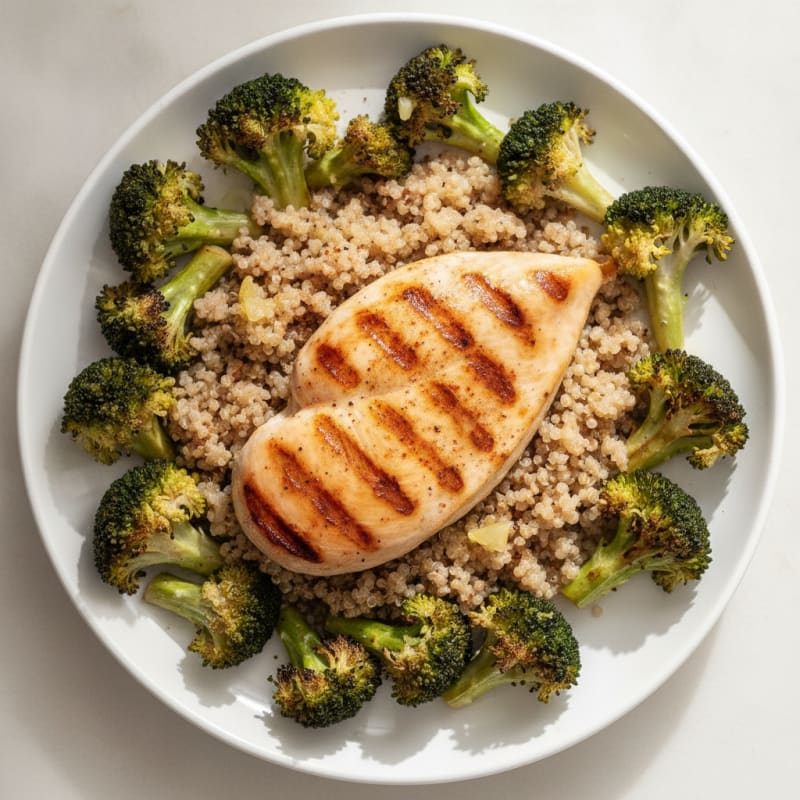 Grilled Chicken Breast with Quinoa and Roasted Broccoli