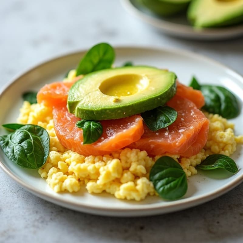Egg White Scramble with Smoked Salmon, Spinach, and Avocado