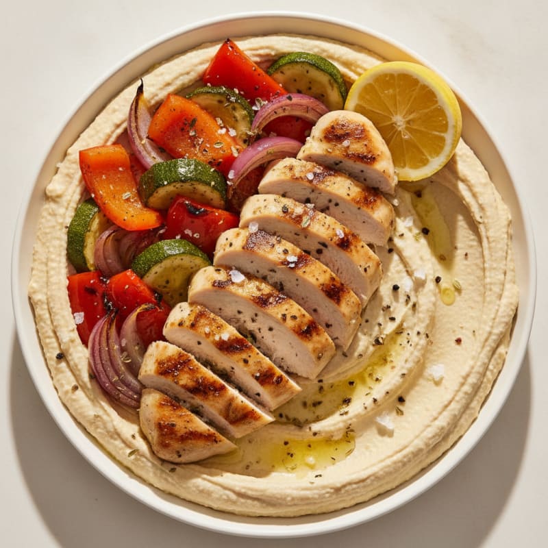 Mediterranean Hummus Platter with Grilled Chicken