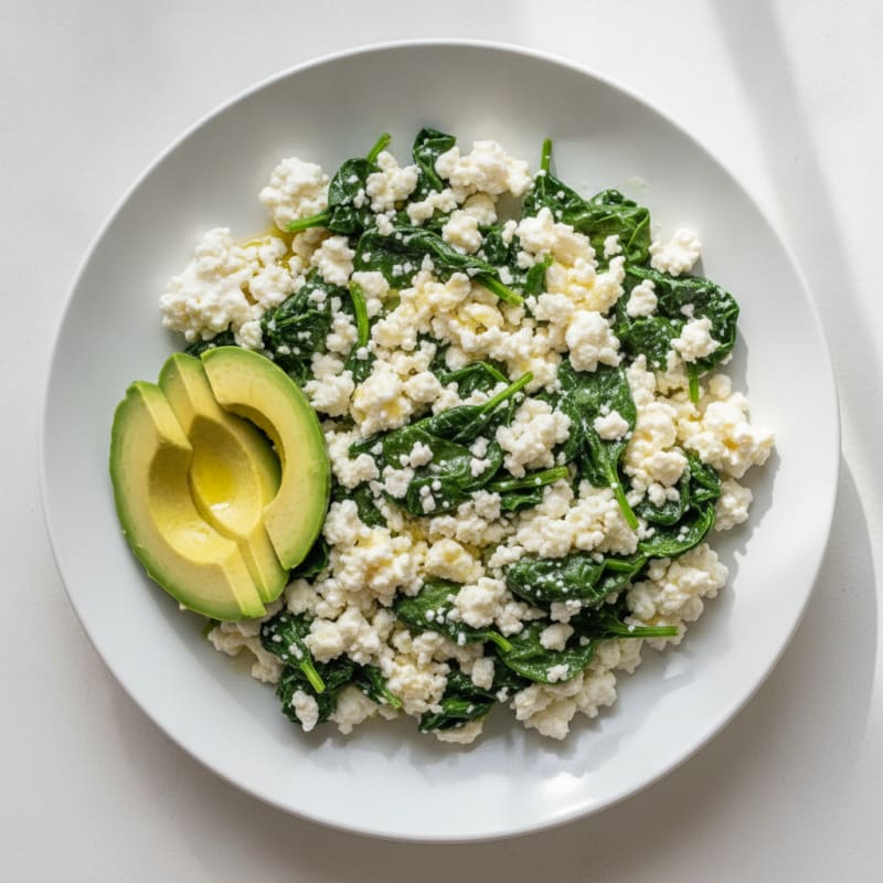 Scrambled Egg Whites with Cottage Cheese and Sautéed Spinach