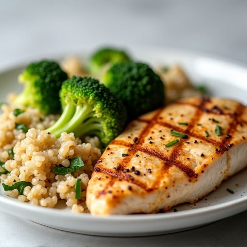 Grilled Chicken Breast with Quinoa and Roasted Broccoli