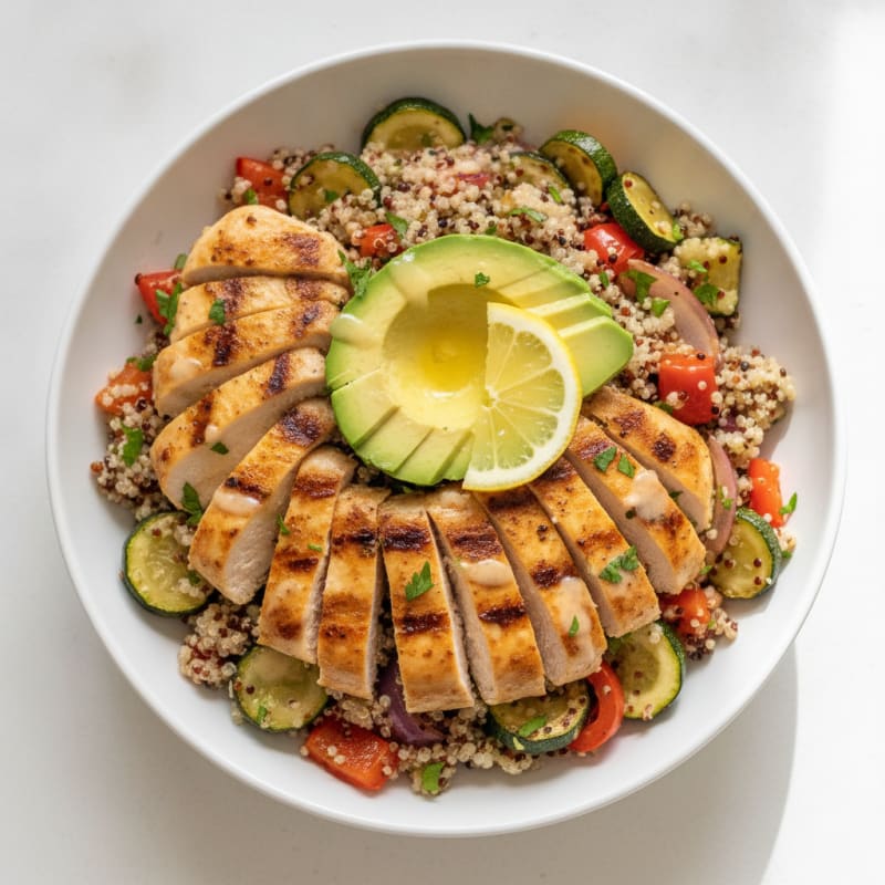 Grilled Chicken and Quinoa Bowl with Roasted Vegetables