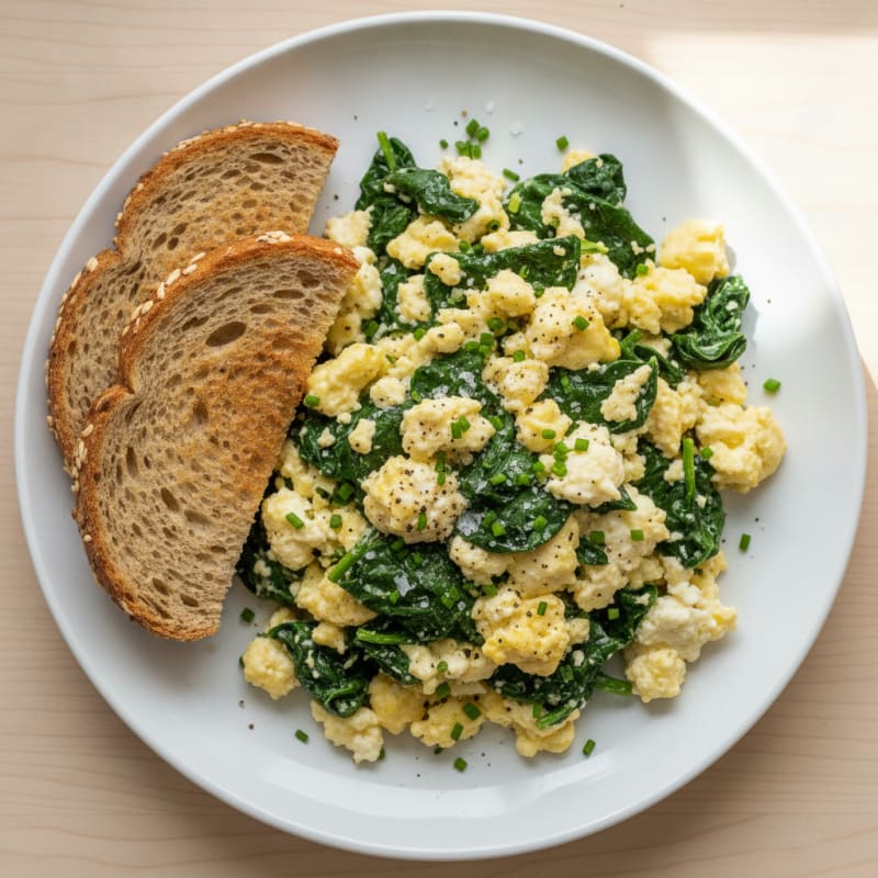 High-Protein Cottage Cheese Scramble with Wilted Spinach