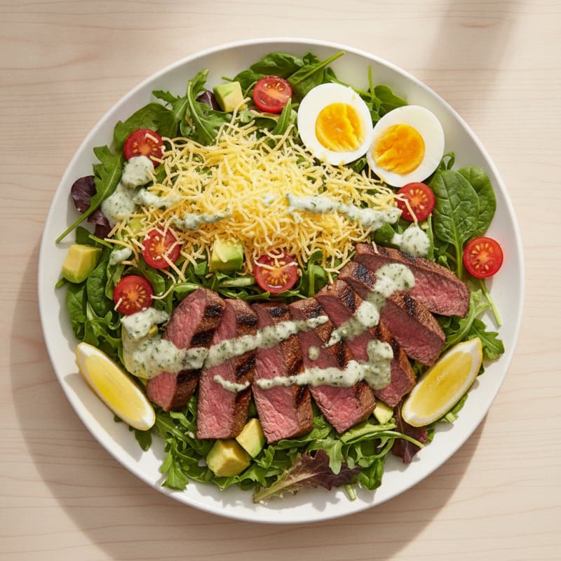 Grilled Steak Salad with Mixed Greens and Shredded Cheese