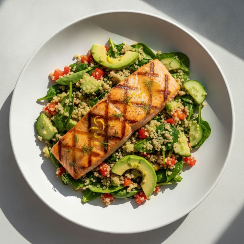 Grilled Salmon with Crunchy Quinoa Salad