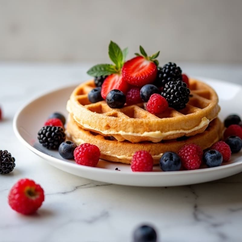 Protein Oat Flour Waffles with Fresh Berries