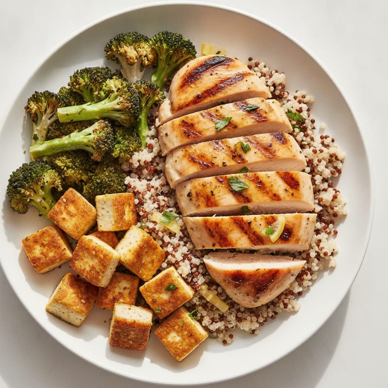 Grilled Chicken Breast with Quinoa and Roasted Broccoli