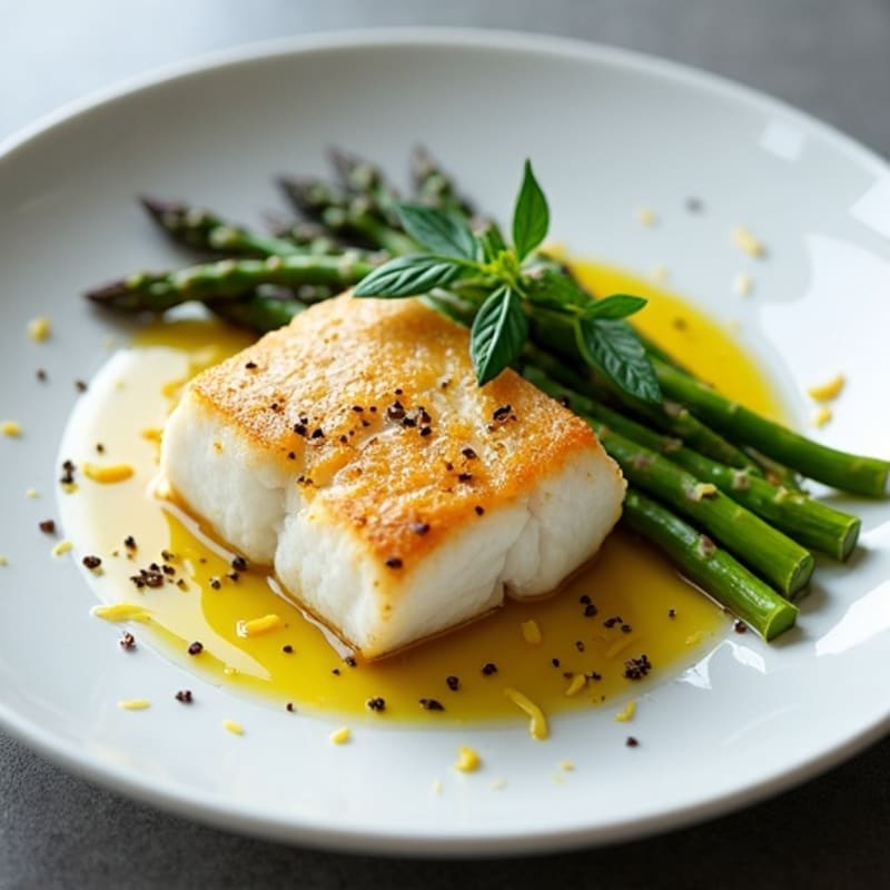 Seared Cod with Roasted Asparagus and Lemon Zest